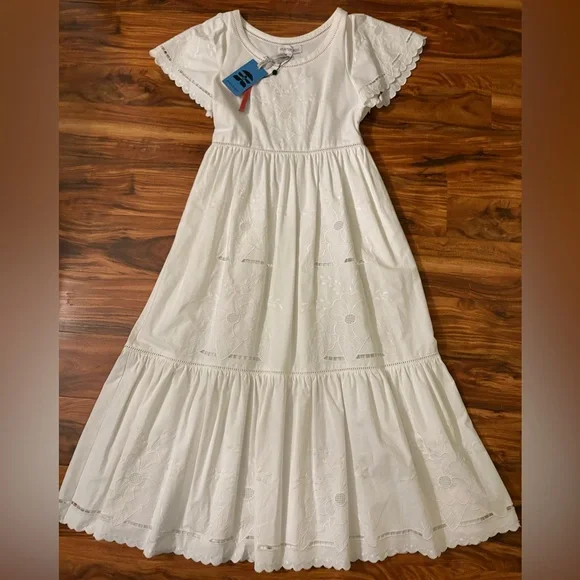 NWT Hunter Bell Womens Marley White Lace Embroidered Flutter Sleeve Sun Dress 8 - Picture 4 of 13